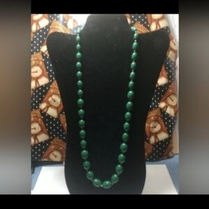 Monet Necklace Vintage Green & Gold 24K Gold Plated  26" Graduating Ovals